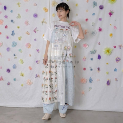 Scolar花卉刺繡x棉質蕾絲x薄紗混紡吊帶連身裙