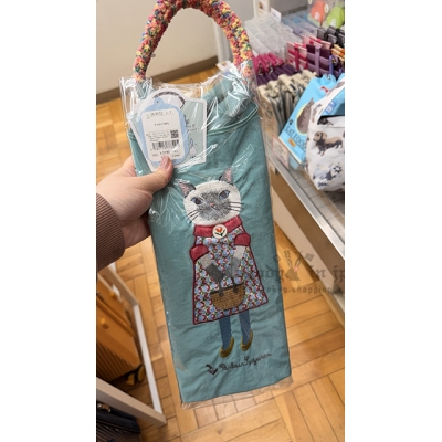 Kusuguru洋裝貓咪刺繡彩色把手購物袋 特價