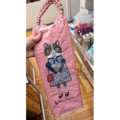 Kusuguru洋裝貓咪刺繡彩色把手購物袋 特價